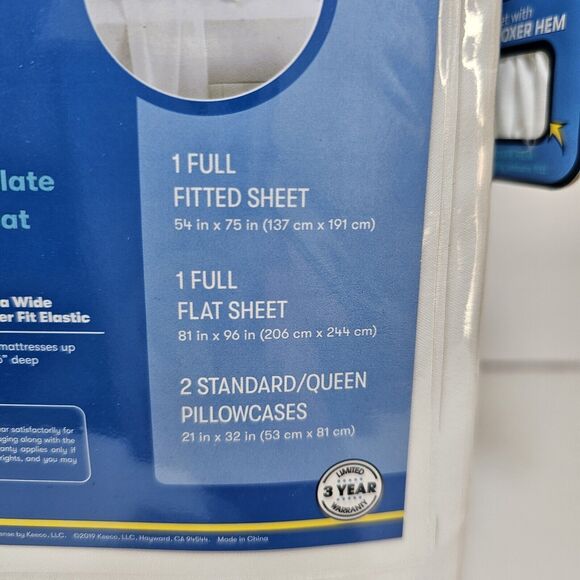 Serta Perfect Sleeper Cool & Clean  Full Sheet Set 4 pc Wide Boxer Hem White New - Picture 2 of 6